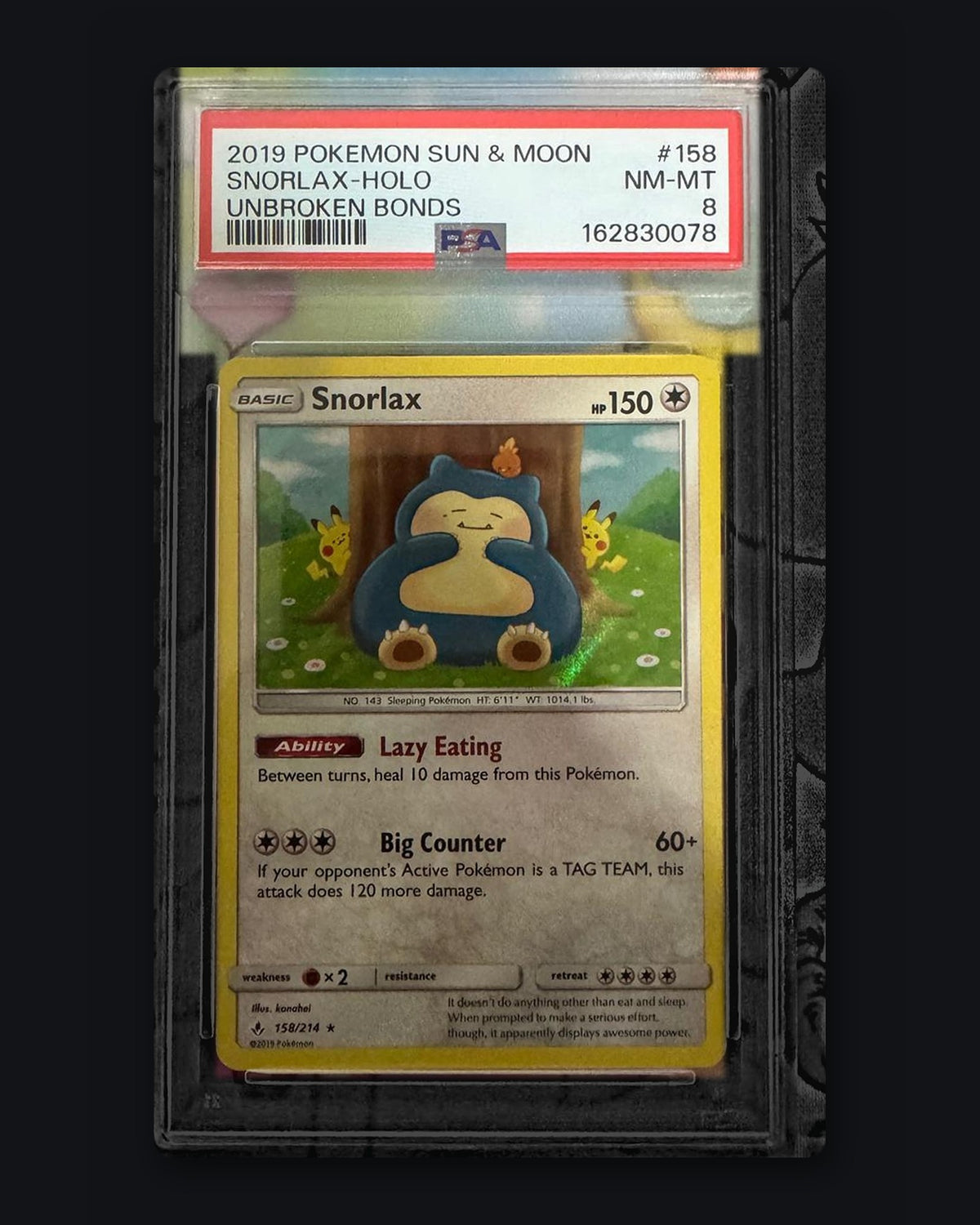 Snorlax Unbroken Bonds 158 PSA 8